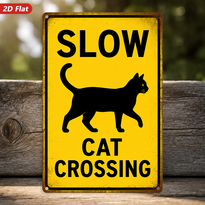 TEMU 2d Flat, 1pc Black Cat Humor Metal Sign Wall Art, Slow Cat Crossing Text, Home Decor, Yellow Warning Sign, Suitable For Office Kitchen Entryway,