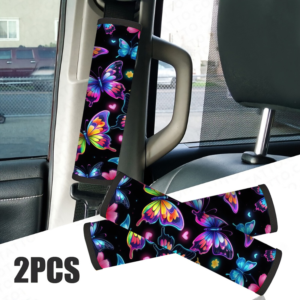 TEMU 1/2pcs Colorful And Flower Car Seat Belt Cover, Style, Multifunctional Car Seat Belt Cover, Soft Polyester Padding, Usable For Seatbelts And