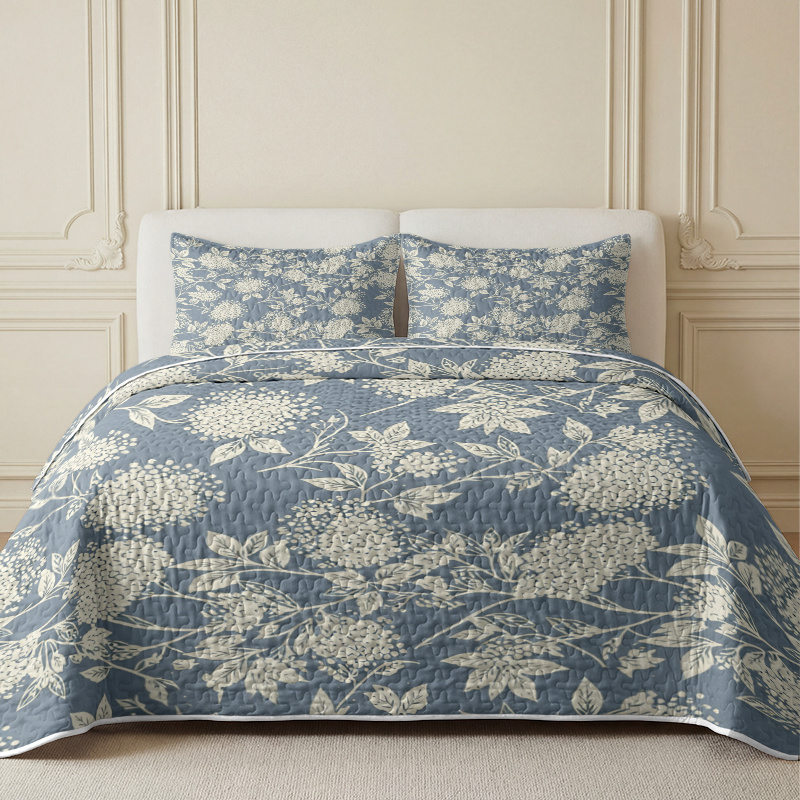 TEMU 3pcs Quilted Bedspread Set With And White Floral Vine Print, Includes 1 Bedspread And 1/2 Pillowcases (pillow Inserts Not Included), Breathable