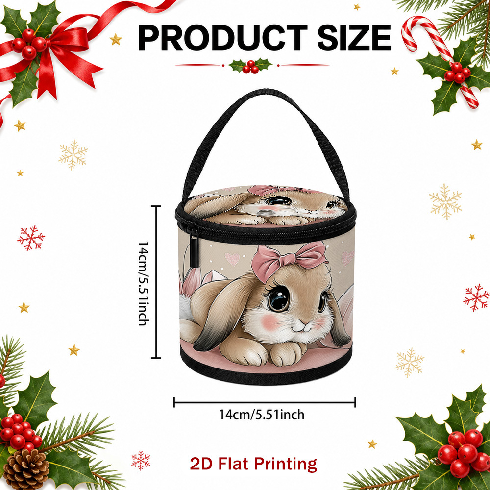 TEMU 1pc Multifunctional Cute Bunny Flower Hearts Illustration Craft Storage Bucket - Yarn Organizer Tote For Knitting Supplies, Portable Holder For