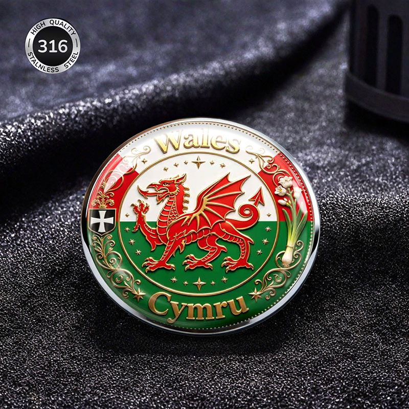 TEMU 2dflat Welsh Red Dragon Badge Stainless Steel Brooch, Welsh Elements Logo, Wearable On Backpacks And Clothing, Scratch-resistant And Durable,