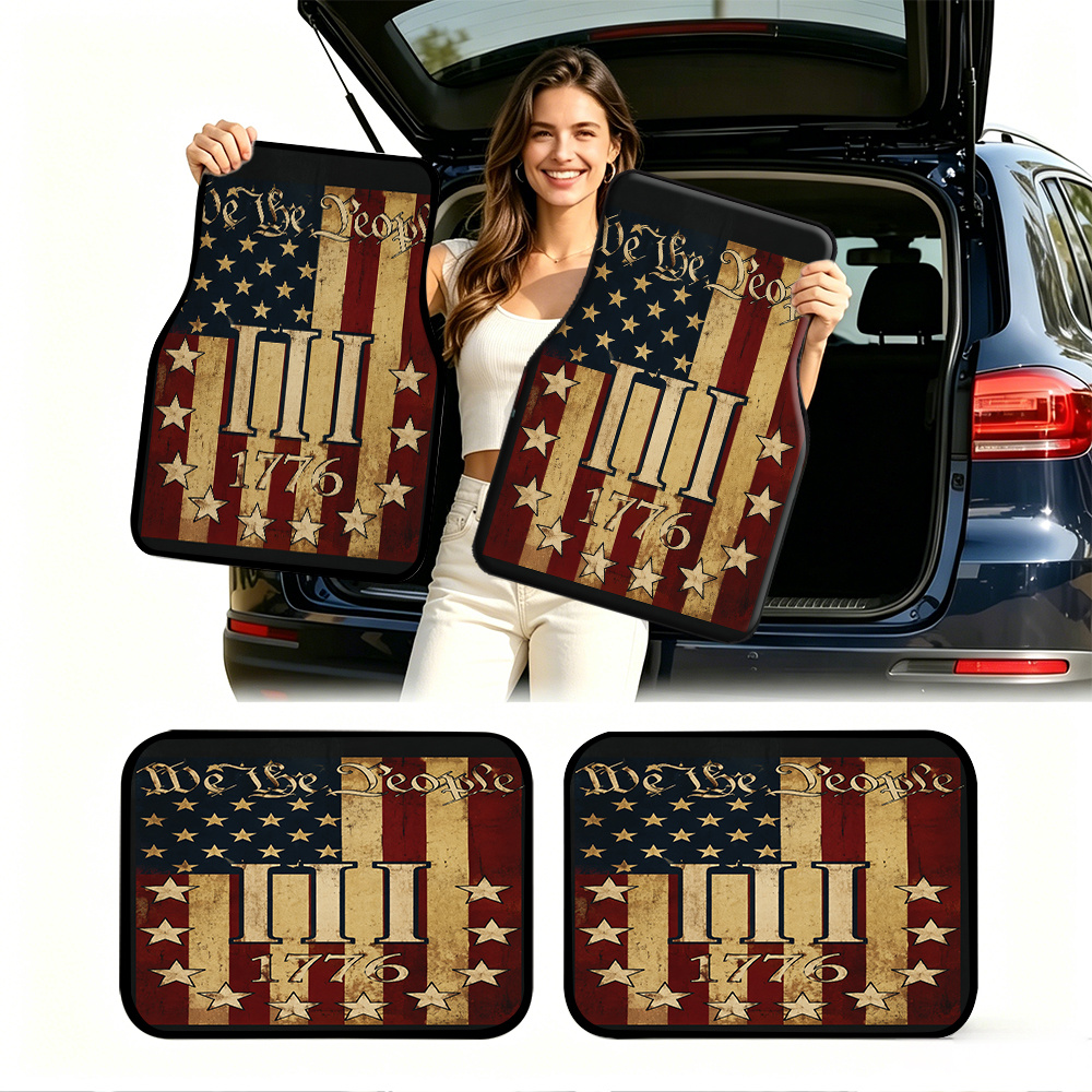 TEMU 4pcs Set, Universal Car Floor Mats, Vintage American Flag Pattern Car Mats, Car Interior Decoration, 