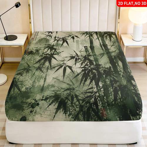 item picture 1pc 2d flat printing pattern green bedding 1 fitted sheet without mattress the fabric is soft comfortable and breathable for applicable to all 2d flat