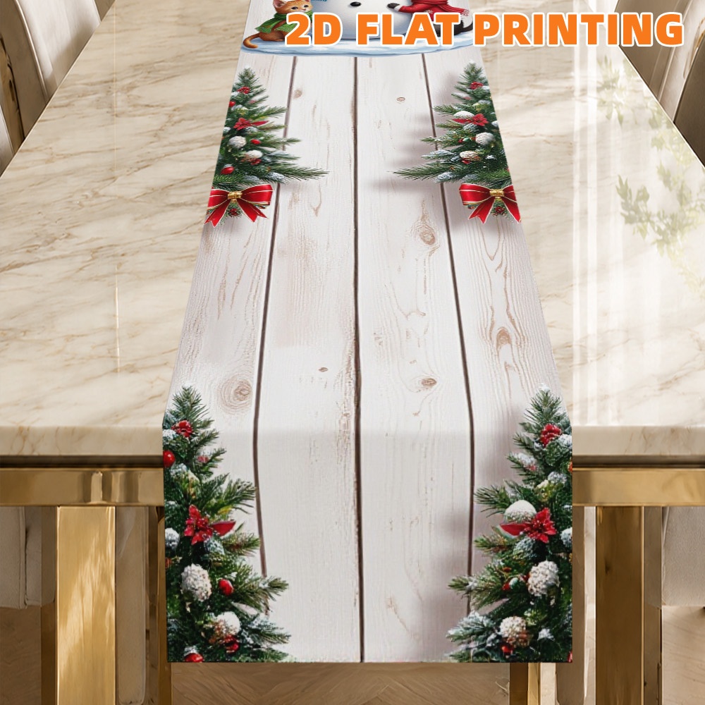 item picture 2d flat 1pc table runner christmas snowman   design farmhouse table runner suitable for holiday wedding receptions   warm layout for indoor banquet 2d flat