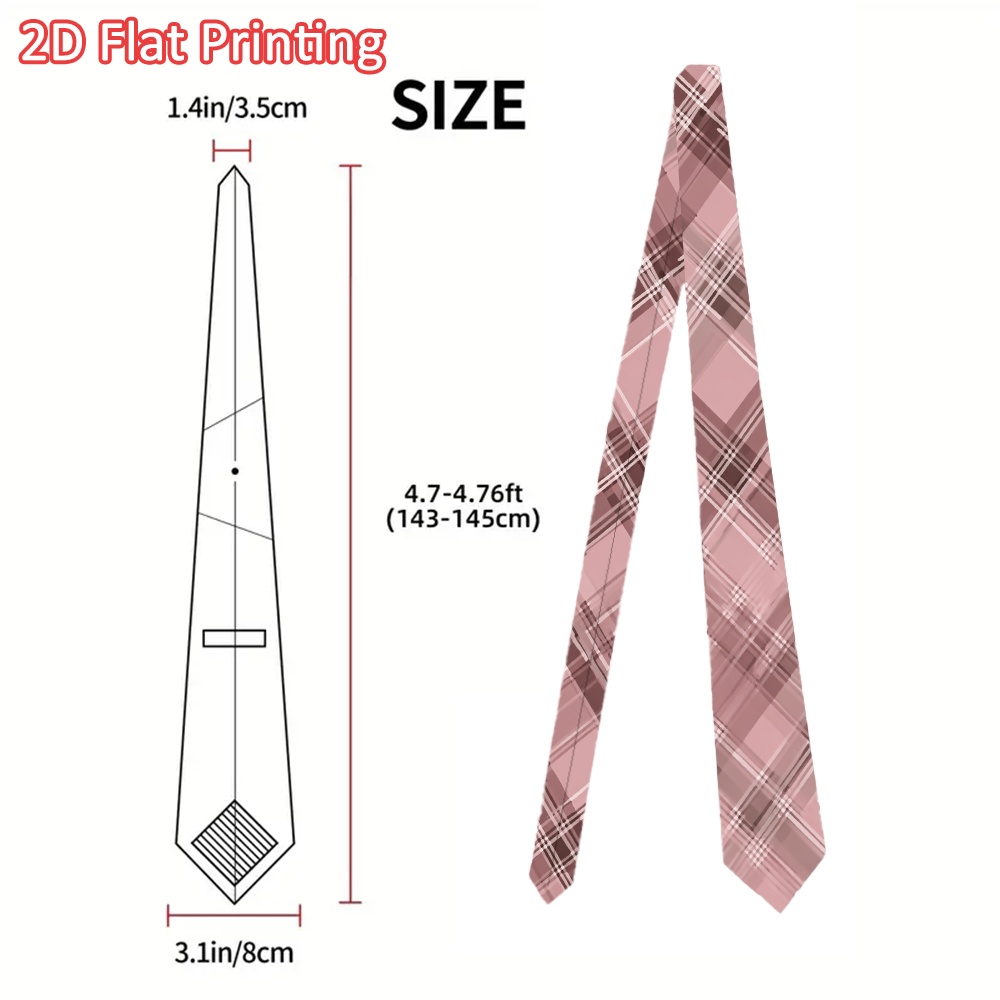 TEMU 2d Flat, 1pc Retro Pink Plaid Check Tie - Suitable For Formal Events, Wedding Party Gifts, Daily Wear, 100% Polyester Hand Washable Ties For