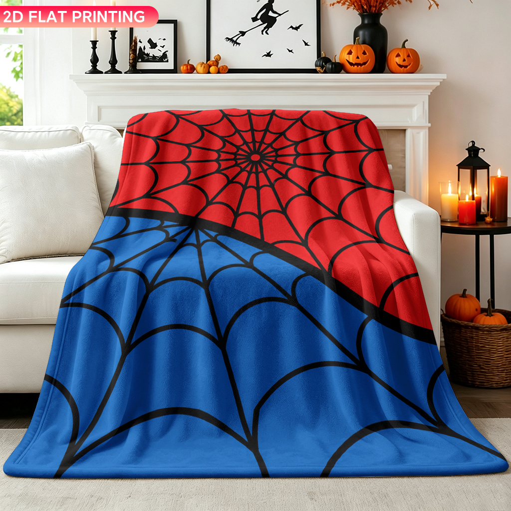 TEMU 2d Flat Printing, 1pc Simple Red And Blue Spiderweb Print Flannel Blanket, Office Sofa Throw, Nap Blanket, Camping Cover Blanket, Suitable For