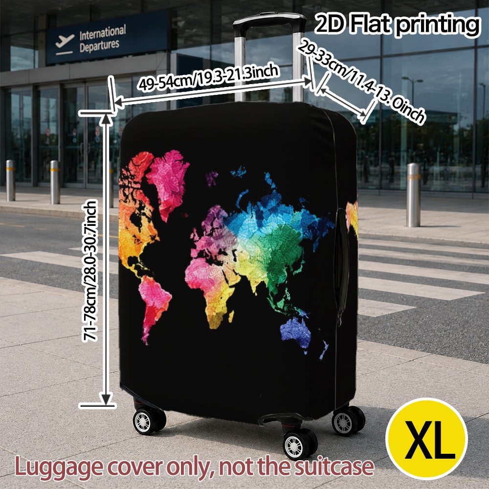 TEMU 2d Flat 1pc Map Luggage Cover Print Polyester, (luggage Not Included) - Perfect For Vacation, Weekend , Adventure, Gift - Vacation Essential -