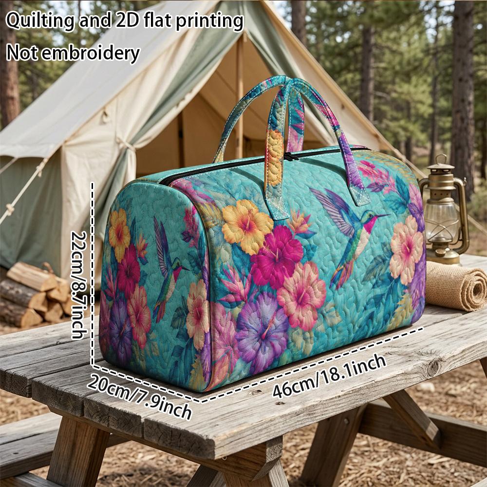 TEMU Sac de voyage matelassé à main avec impression 2D et imprimé plat "" avec fleurs d'hibiscus, pour grand sac de voyage, sac à main portable, sac