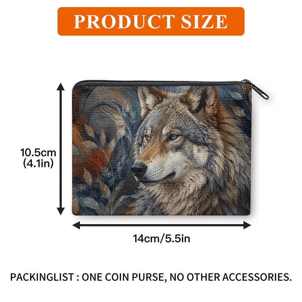 TEMU Porte-monnaie à imprimé loup pour pièces, billets, cartes de crédit, clés - Portefeuille compact à fermeture éclair avec loup, mini portefeuille