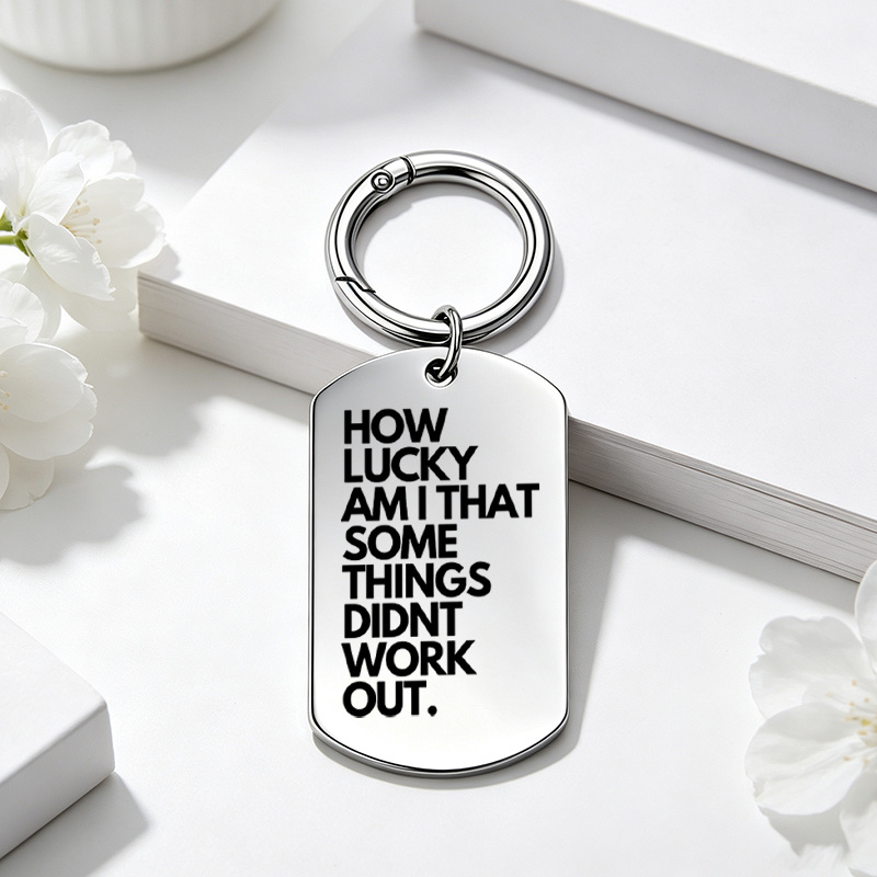 item picture 1pc gratitude past disappointment   english text pattern stainless steel keychain exquisite engraved womens key chain bag pendant   of the past     easy to worry female accessory gift for unrelenting   best