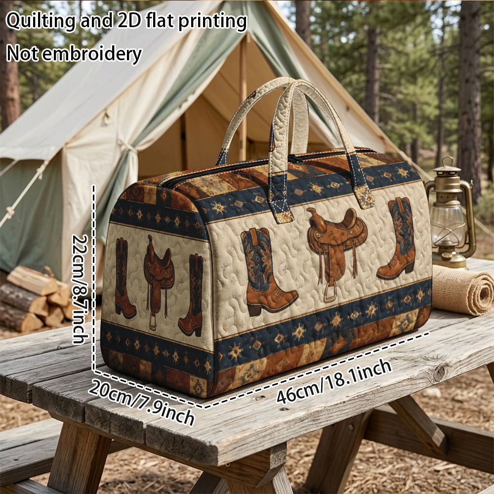TEMU Quilting And 2d Flat Printing Not Western And Boots Design Quilted Handheld Travel Bag, For Large Capacity Tote Travel Bag, Portable Handbag,