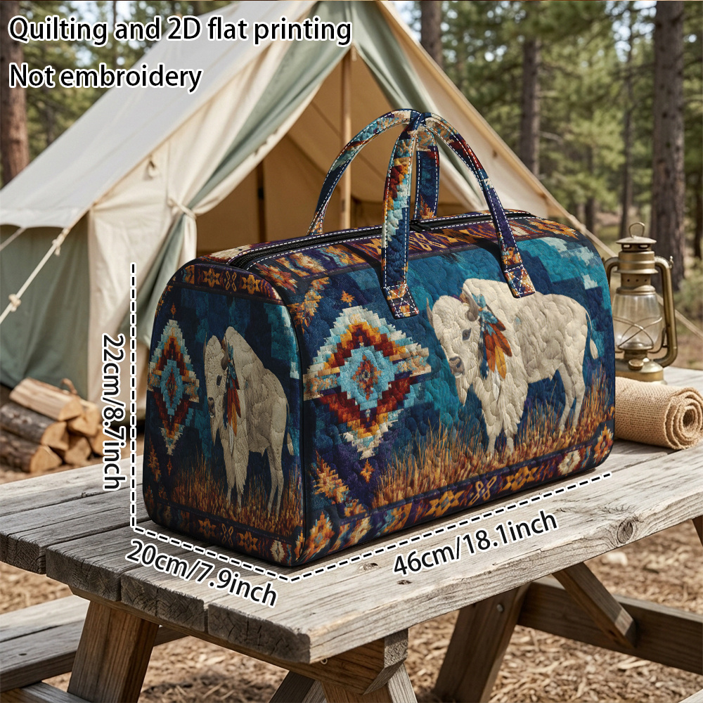 TEMU Quilting And 2d Flat Printing (not Embroidery) With Feather Accents Quilted Handheld Travel Bag, For Large Capacity Tote Travel Bag, Portable