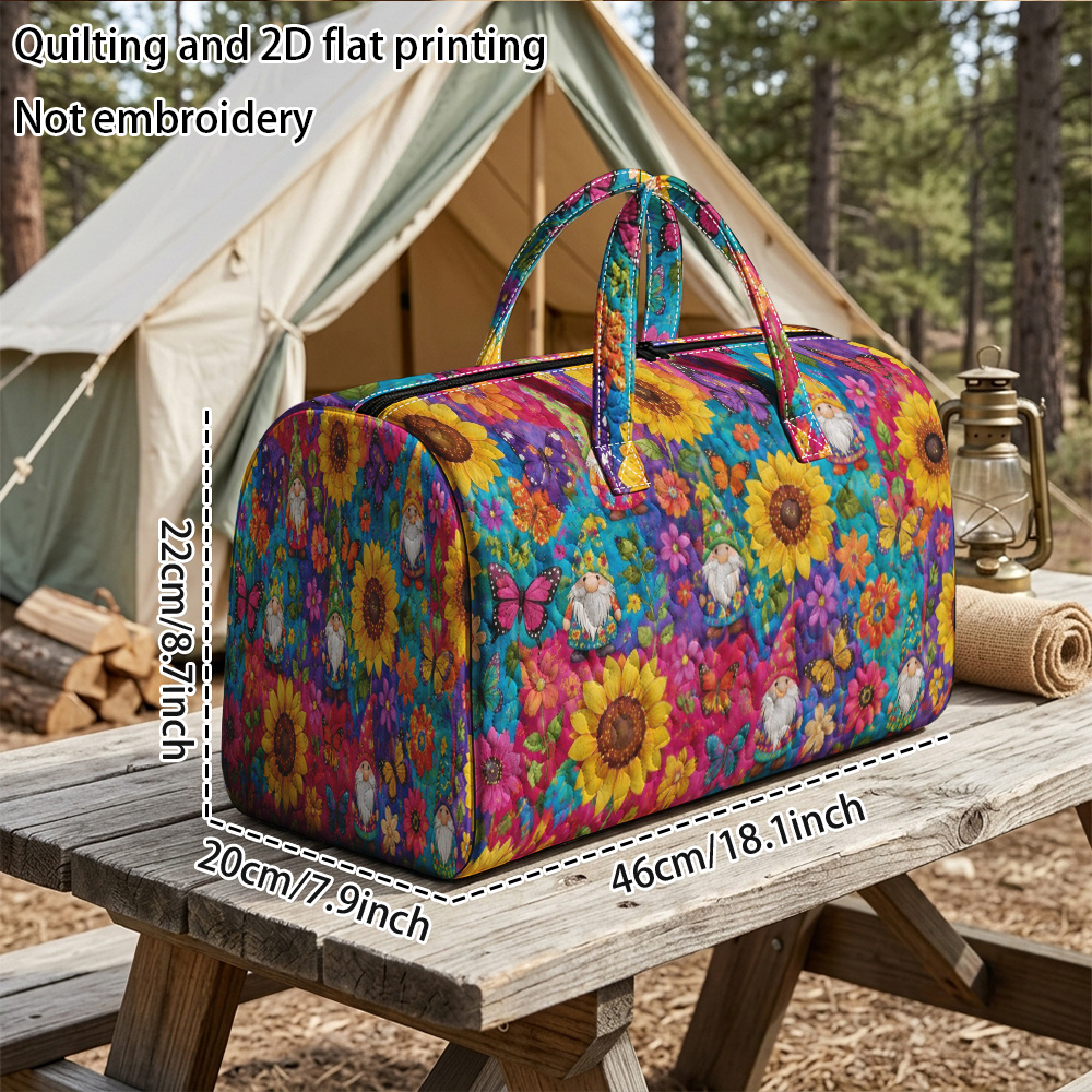 TEMU Quilting And 2d Flat Printing Not Gnomes And Sunflowers Quilted Tote Bag, For Large Capacity Tote Travel Bag, Portable Handbag, Yoga Bag Gym