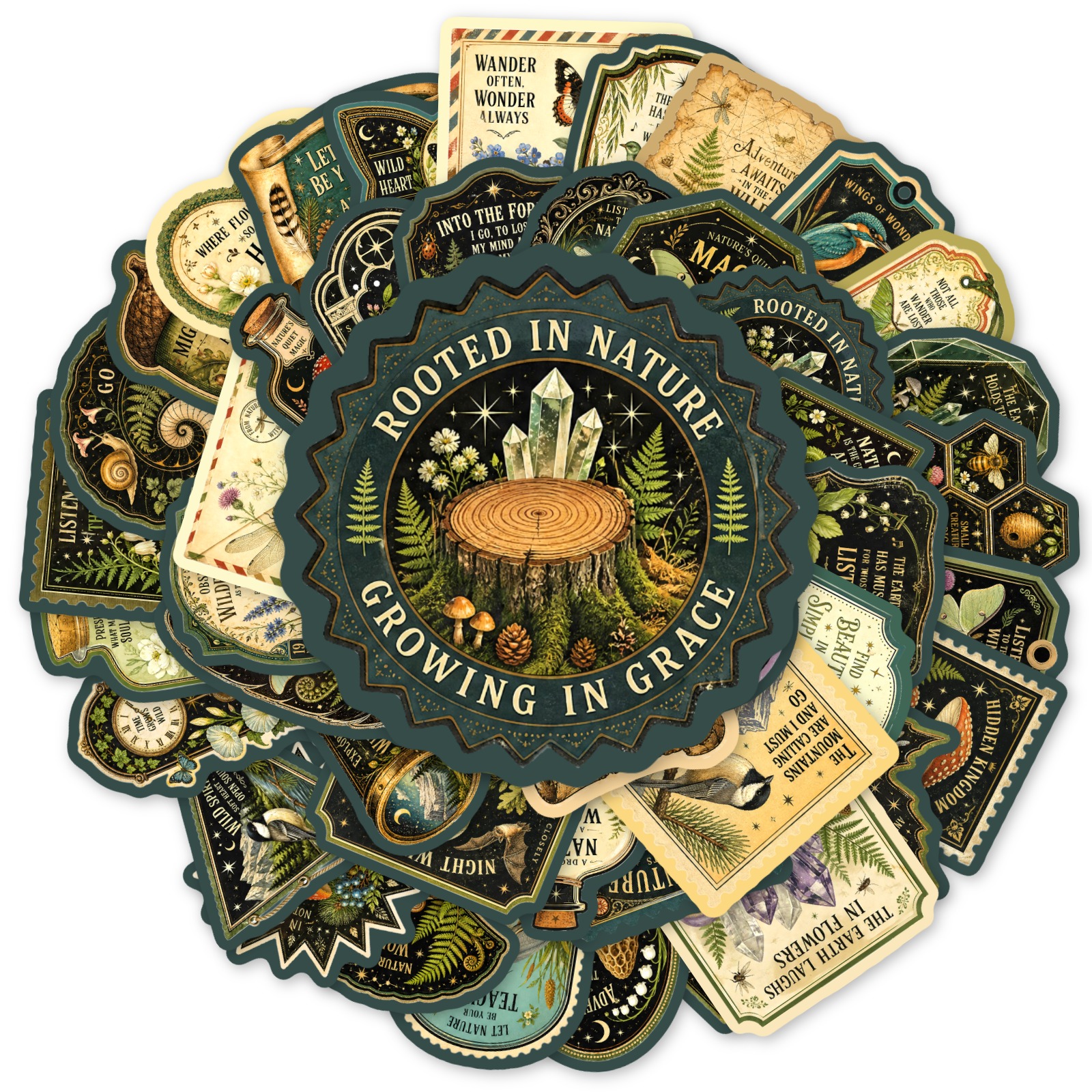 TEMU 50pcs Vintage Nature-themed Stickers, Ideal For Scrapbooking, Water Bottles, Bicycles, Skateboards, Laptops, Journals And Luggage, Featuring