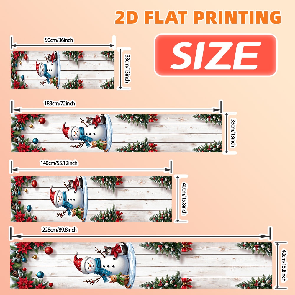 2d flat 1pc table runner christmas snowman   design farmhouse table runner suitable for holiday wedding receptions   warm layout for indoor banquet 2d flat