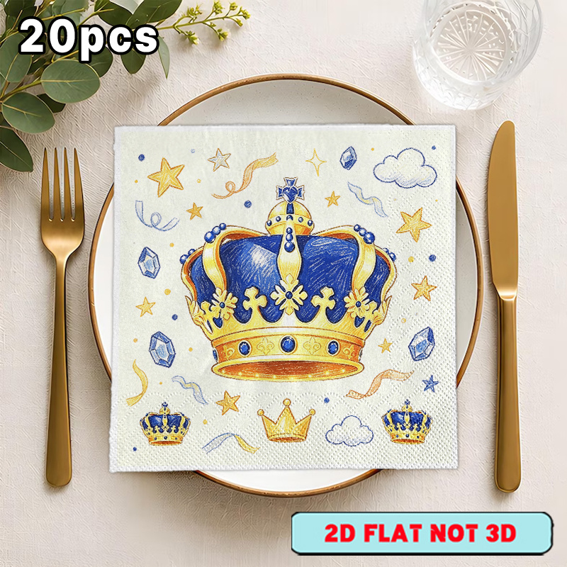 TEMU [2d Flat] 20pcs Blue Pattern Disposable Double-layer Napkins, Suitable For Birthdays And , Party Props, Halloween, Christmas