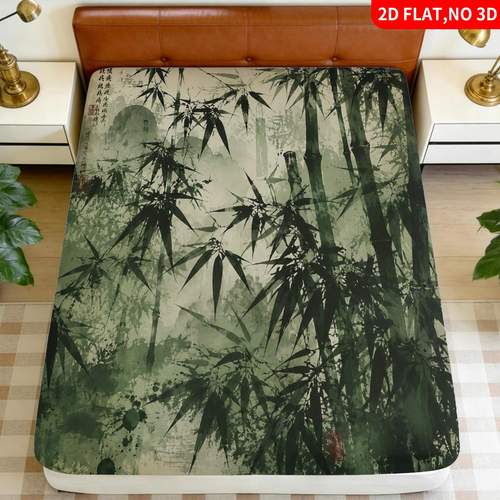 1pc 2d flat printing pattern green bedding 1 fitted sheet without mattress the fabric is soft comfortable and breathable for applicable to all 2d flat