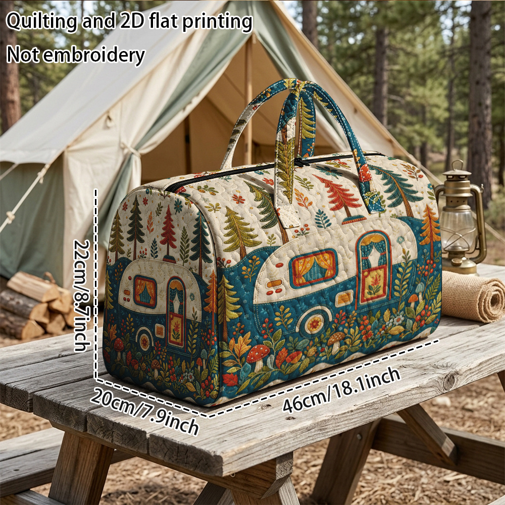 TEMU Large Quilted Tote Bag Suitable For Travel, Gym & Yoga - Vintage Forest Print Quilting, Rectangular Carrier With Quilted For -themed Decoration,