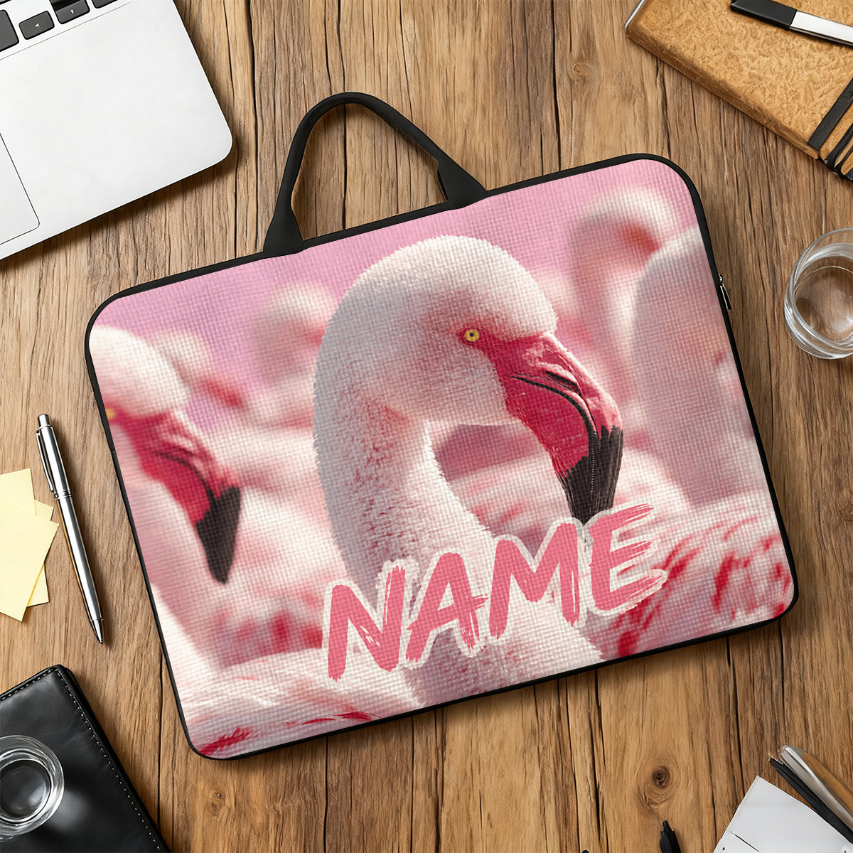 Custom Name/Text Pink Large Laptop Bag, Lightweight Design