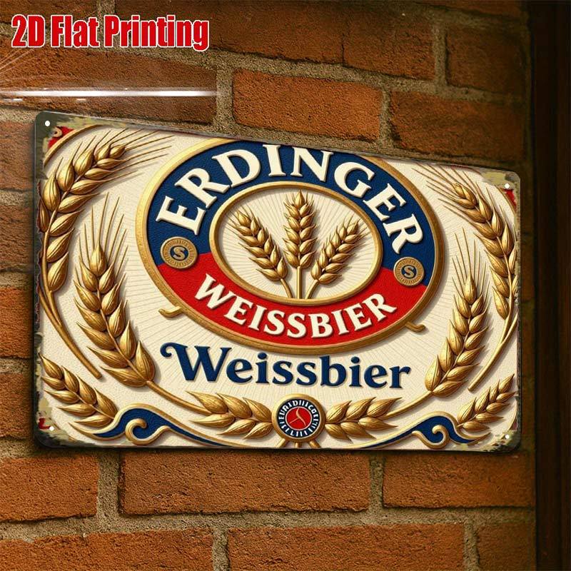 TEMU 2D Plat, 2D-Plat, Erdinger Weissbier Bieretiket Kunst, Creatief Tinnen Bord Garagedecoratie, Vetgedrukte Letters, Hoogwaardige Print,