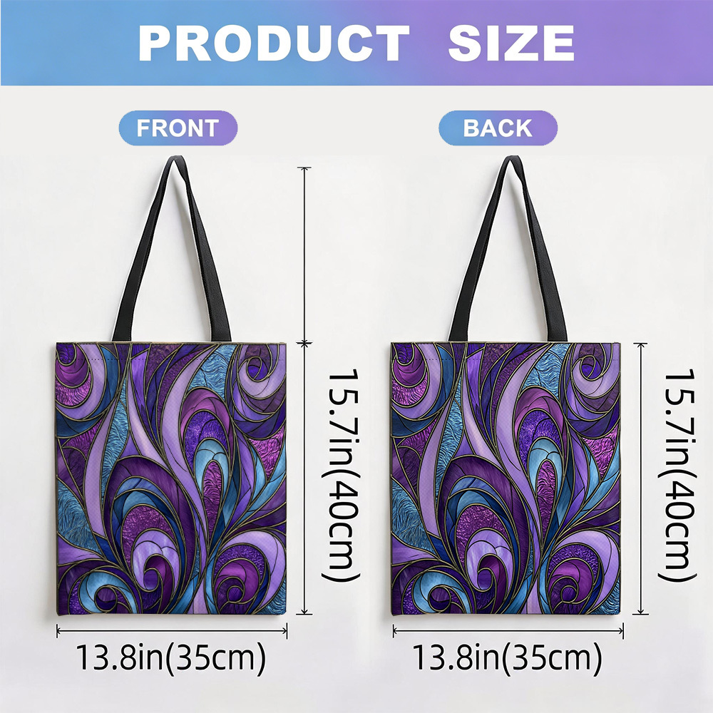 TEMU 1pc Funny Purple Blue Curved Stained Large Tote Bag Womens Casual Shoulder Bag Grocery Bag For Everyday Shopping And Outdoor Activities 2d Flat