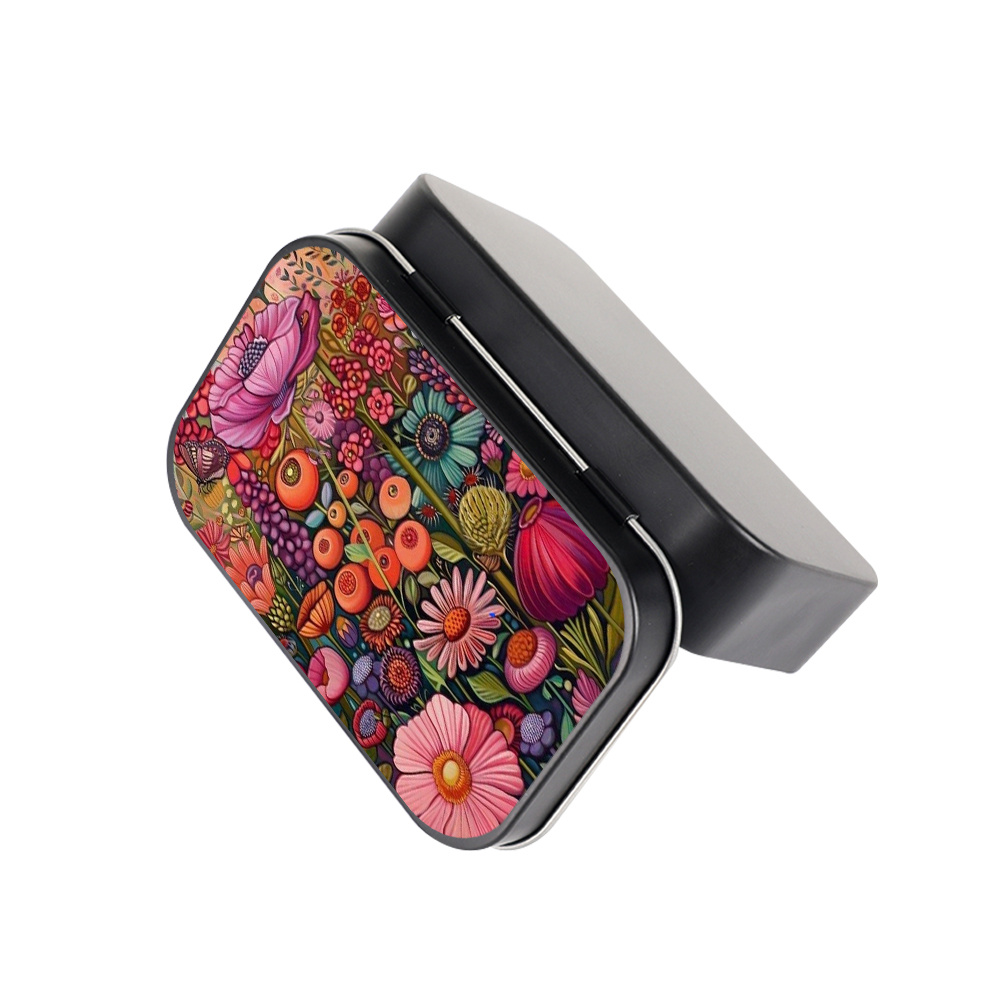 TEMU 1pc Metal Hinged Tin Box With Colorful Floral Print, Mini Lidded Storage Bins For Small Items, Small Items Storage, Portable Metal Case For
