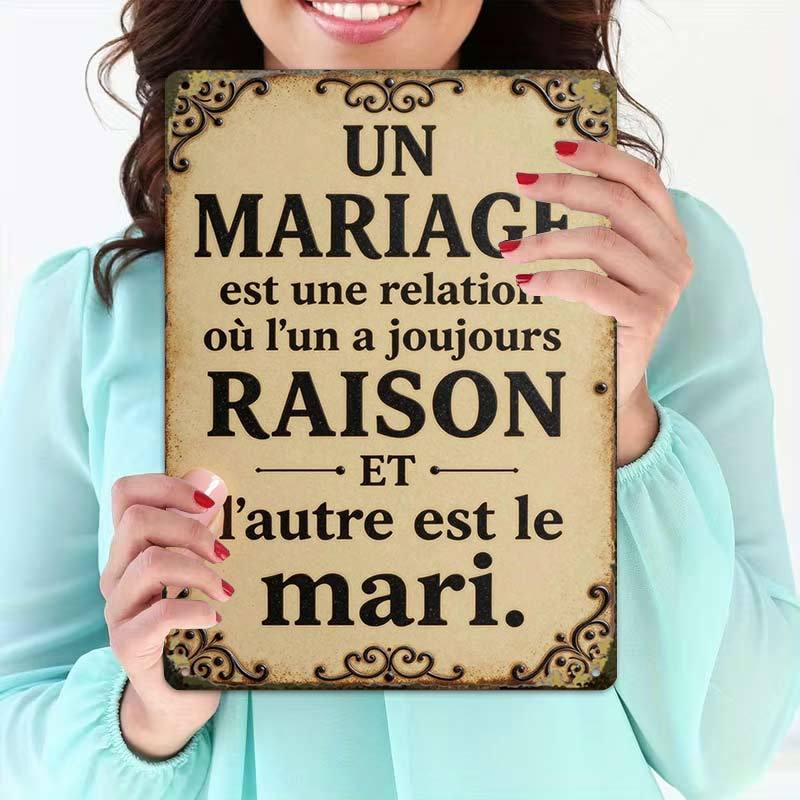 TEMU 2D Plat - 2D-Flat, 1pc, Plaque Métallique Humour Mariage Français Vintage, Décoration Garage Plaque en Laiton , Lettrage , Impression de Haute