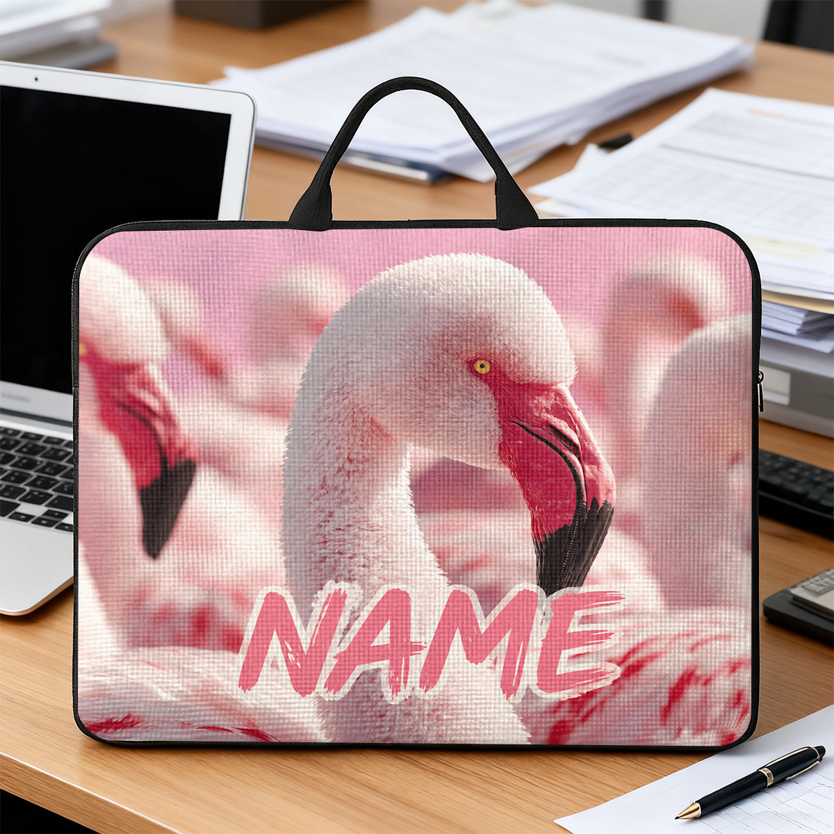 Custom Name/Text Pink Large Laptop Bag, Lightweight Design
