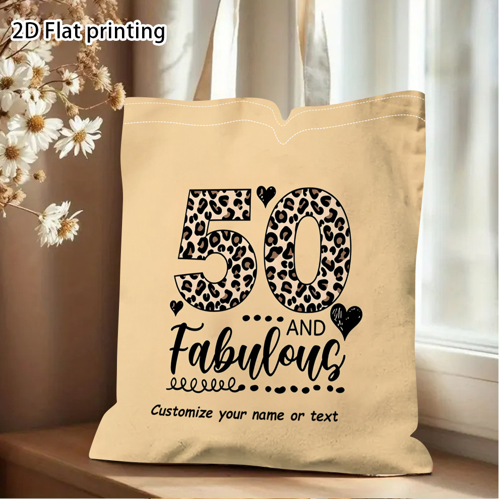 TEMU Personalized Name/text Tote Bag Double-sided Print Design, Durable Stylish 50th Birthday Tote Bag, Printed Handbag For Picnics, Parties, Travel,
