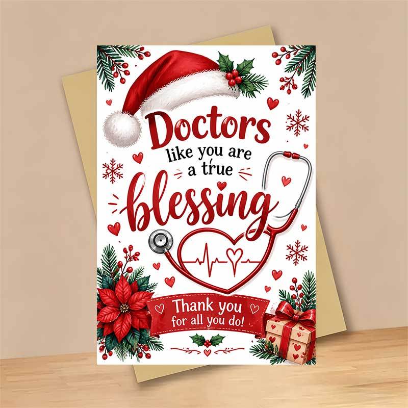 TEMU 1 Greeting Card + 1 Envelope Christmas Greeting Card, Stethoscope Heart Pattern "doctors Are A True ", For , Festive Winter Style, Elegant .