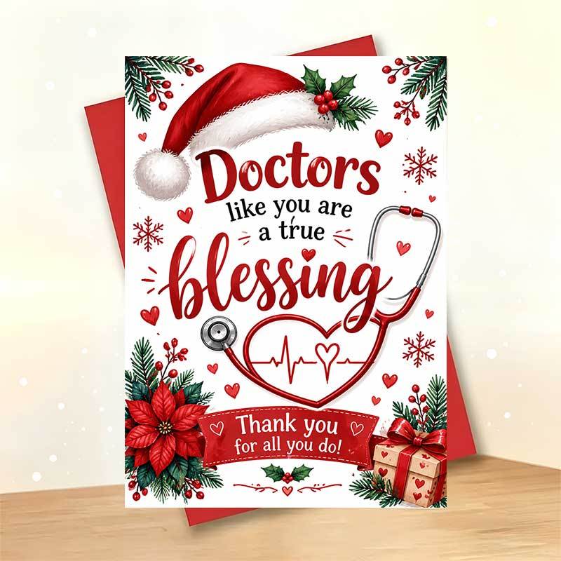 TEMU 1 Greeting Card + 1 Envelope Christmas Greeting Card, Stethoscope Heart Pattern "doctors Are A True ", For , Festive Winter Style, Elegant .