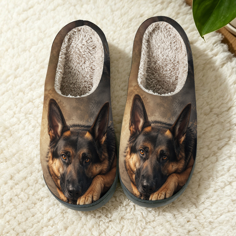 TEMU 1 Pair German Shepherd Designed Slippers, Trendy Soft Slippers With Sole, Comfortable Warm Plush Home Slippers For Women And Men Home Bedroom
