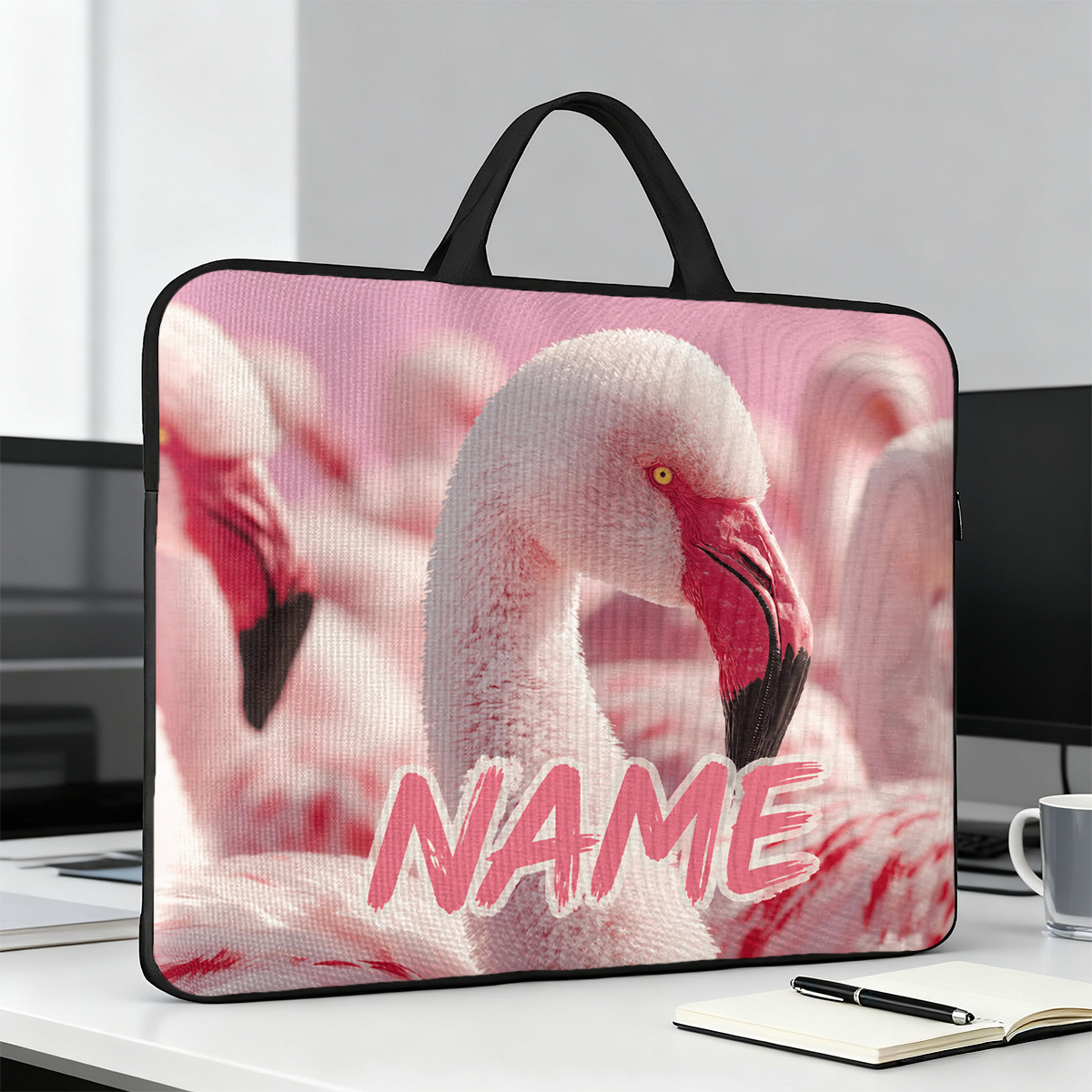 Custom Name/Text Pink Large Laptop Bag, Lightweight Design