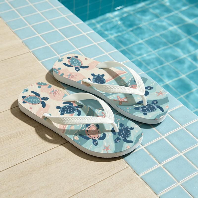 TEMU 1 Pairs Sea Turtle Coastal Art Women's Universal Flip-flops, Summer Lightweight Breathable Slippers, Suitable For Beach , Backyard Lounging,