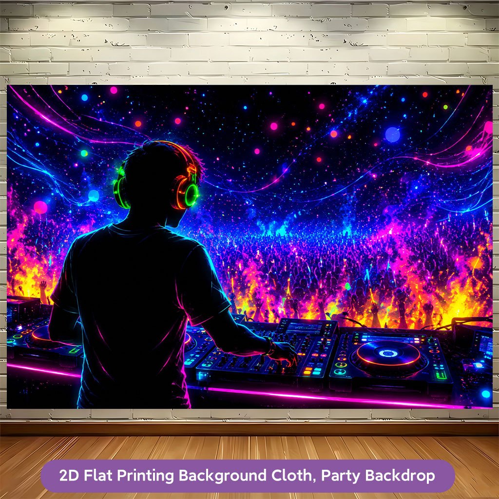 2D Flat, 1pc 1pcs Suitable for Wall Hanging DJ Music Backdrop Banner - Vibrant Concert Background Cloth with DJ-Themed, for Parties, Home Decor, Events, Suitable for Wall-Mountable in Living Room, Bedroom, Office, 2D Flat