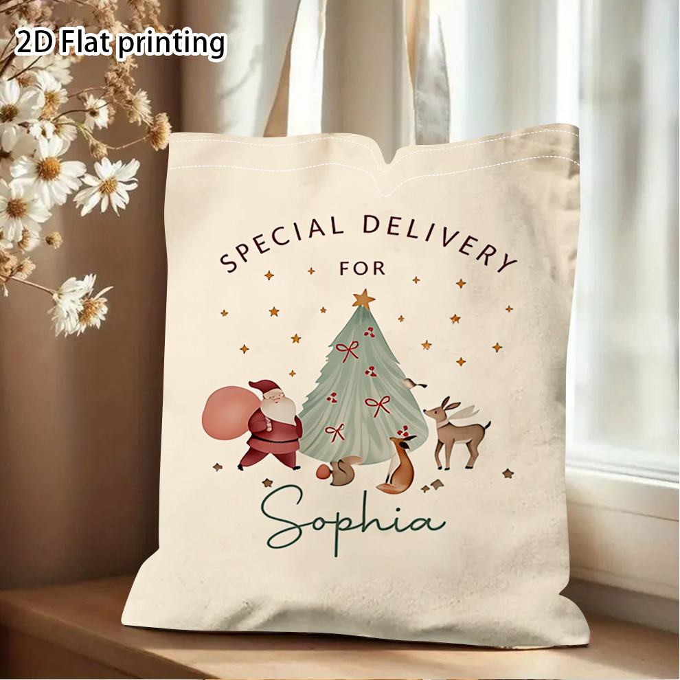 TEMU 1pc Personalized Name/text Tote Bag - Custom Double-sided Christmas Design With Name/initials/text, Suitable For Christmas Gifts, Bag For