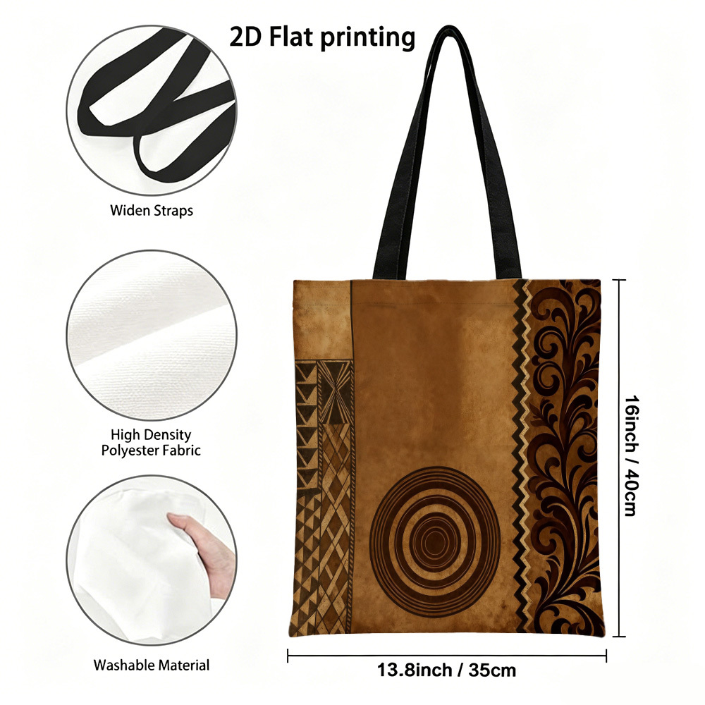 TEMU Bolso Tote 2D 1 pieza Tribal Geométrico Concentríco con Estampado de Rollos, y Plegable para el Escolar de , y Versátil Bolso de , Bolsas de