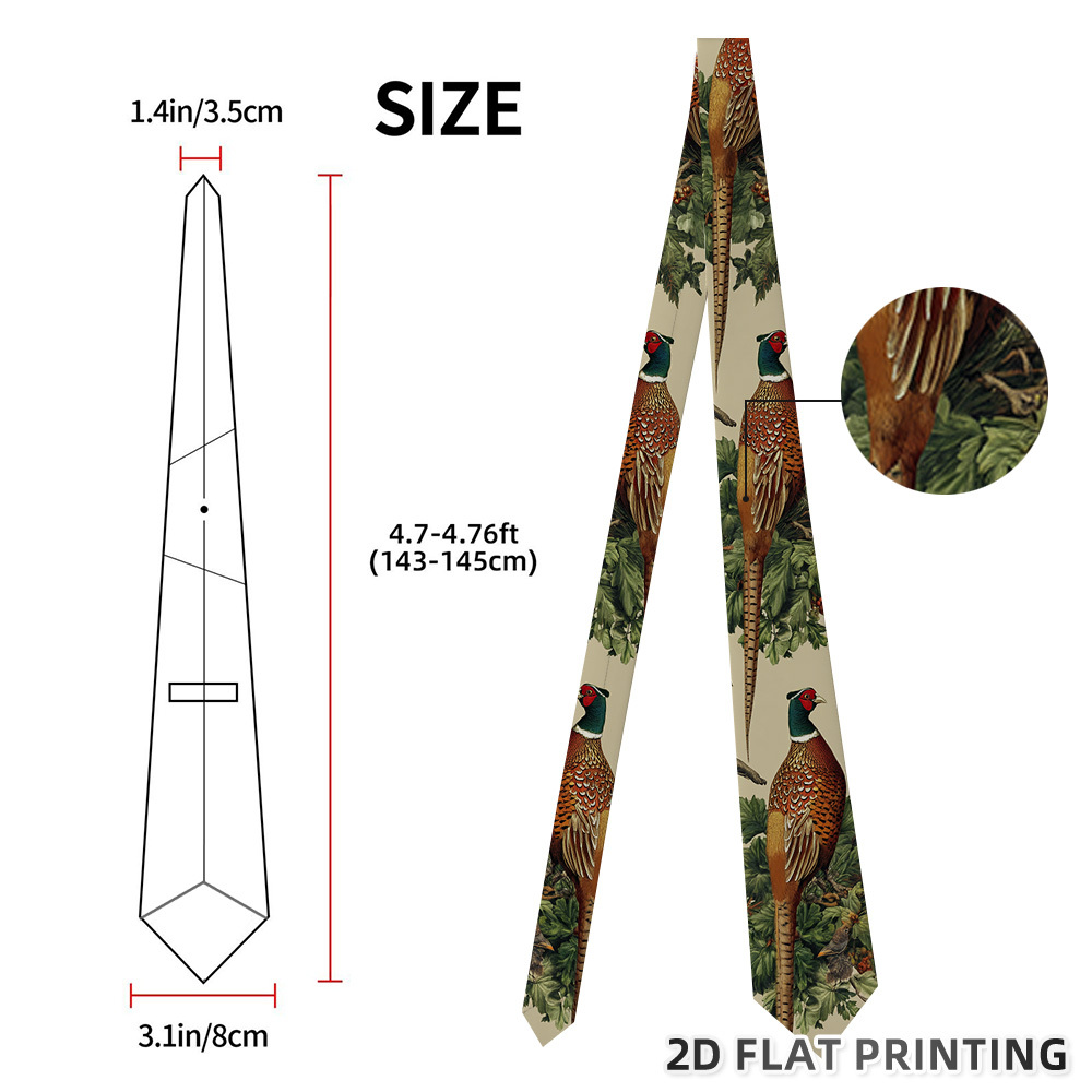 TEMU 2d Flat Printing 1pc Pheasant Bird Botanical Tie - Soft, Comfortable, And Fashionable, Perfect For Weddings And Casual Occasions