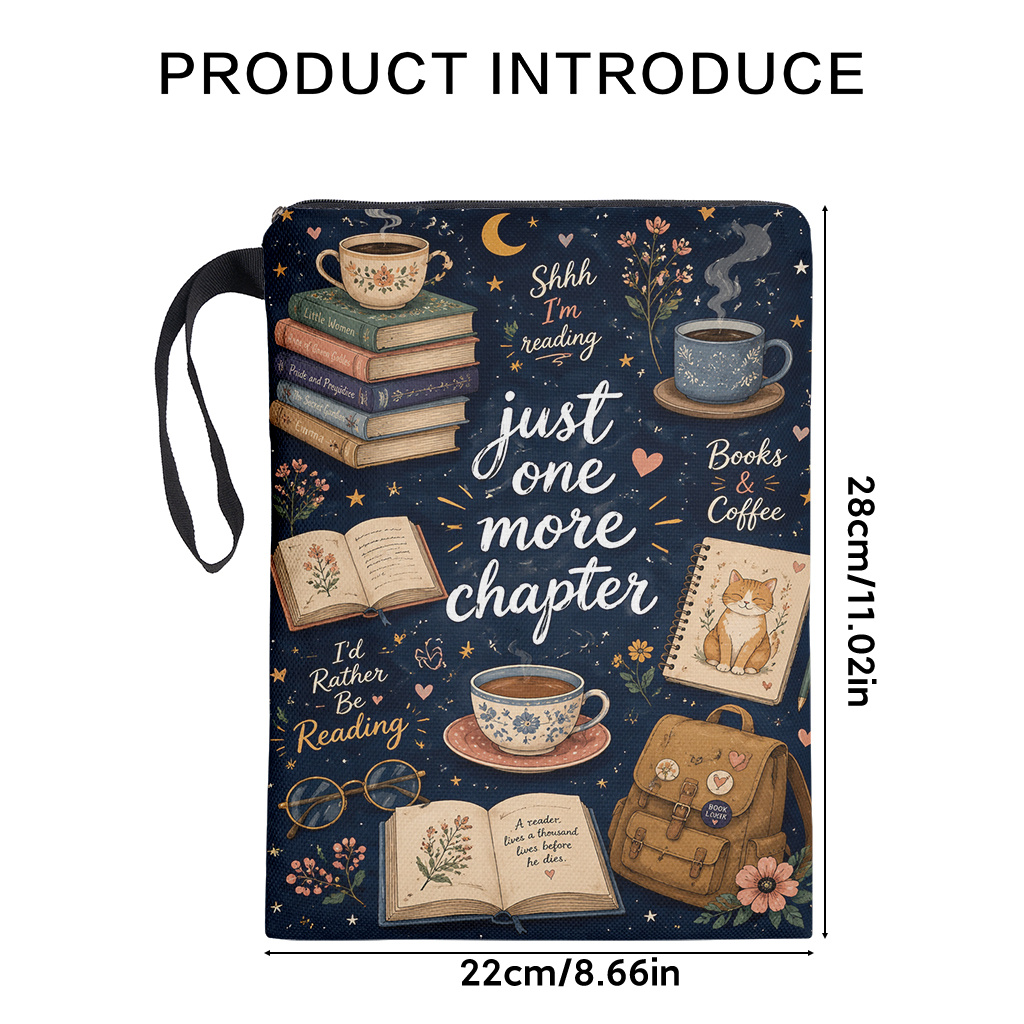 TEMU Book Sleeve 1pc, Books And Coffee Double-sided Printed Book Sleeve, Book Cover For Book Lovers, Reusable And Washable Fabric Cover With Zipper