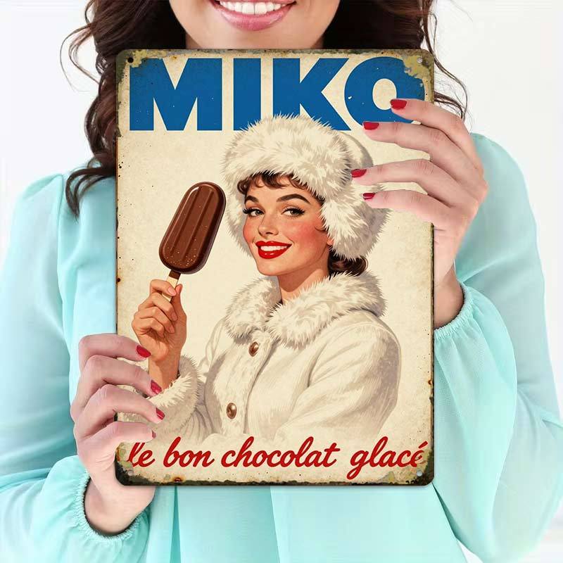 TEMU 2D Plat - 2D-Flat, 1pc, Affiche Vintage Miko Glace Art, Panneau en Laiton Créatif Décoration Garage, Lettrage , Impression de Haute Qualité,