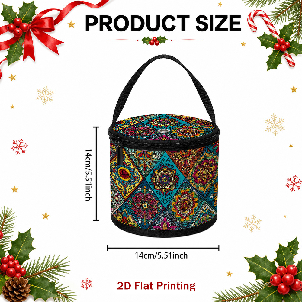 TEMU 1pc Large Capacity Mandala Floral Yarn Tote Bag - Multicolor Craft Organizer Suitable For Knitting & Crochet Supplies, Portable Yarn Bucket With