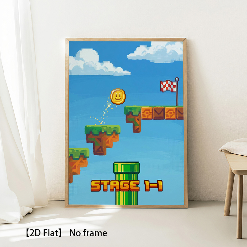 passend für zimmer, küchen badezimmer, vintage 90er pixel-art – rahmenlose vertikale retro-gaming-wanddeko