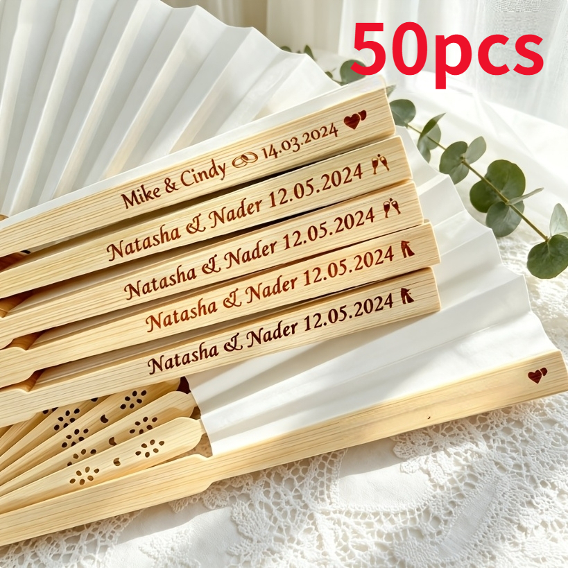 TEMU Custom Wedding Hand Fan, White Folding Elegant Paper Fan, Party Supplies; As A Bridal Wedding Gift, Fashionable And Easy. Free Customization For