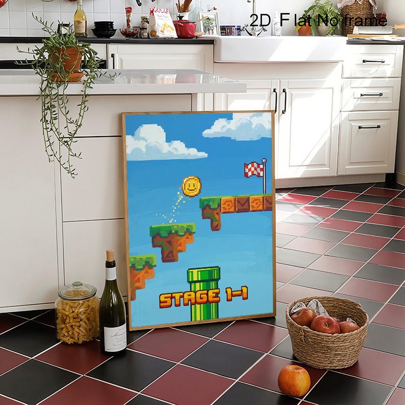 passend für zimmer, küchen badezimmer, vintage 90er pixel-art – rahmenlose vertikale retro-gaming-wanddeko