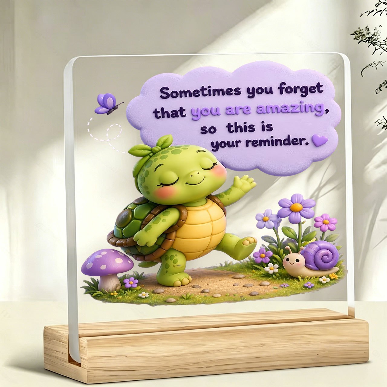 TEMU [2d Flat] 1pc Cute Turtle Inspirational Quote Tabletop Acrylic Stand Desktop Decoration Office Countertop Decor Coworker Friend Valentine's Day