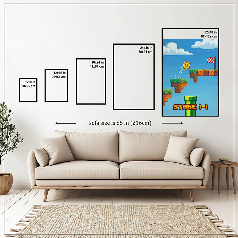 passend für zimmer, küchen badezimmer, vintage 90er pixel-art – rahmenlose vertikale retro-gaming-wanddeko