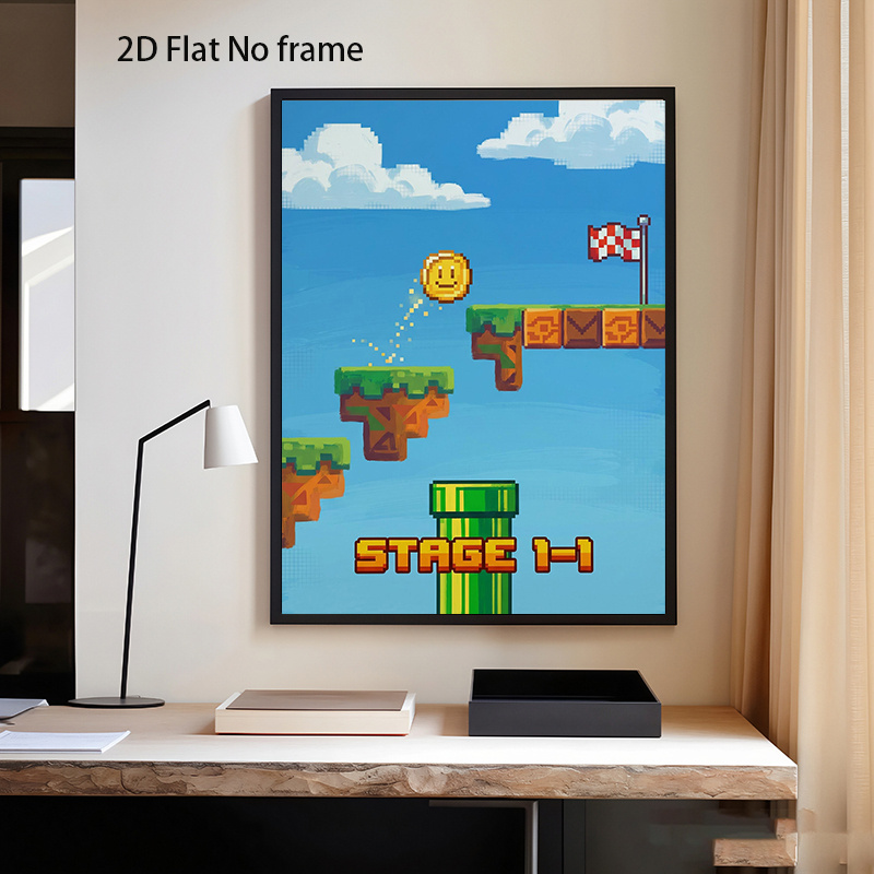passend für zimmer, küchen badezimmer, vintage 90er pixel-art – rahmenlose vertikale retro-gaming-wanddeko
