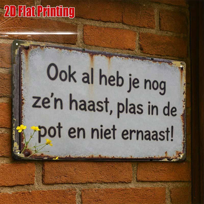 TEMU 2d Flat, 2d-flat,1pcrustic Metal Sign With Dutch Text,creative Tin Sign Garage Decoration, Lettering, Highquality Print, Home Decorators, 2d