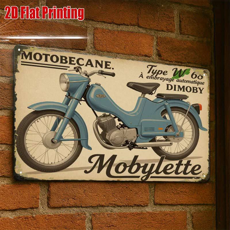 TEMU 2D Plat - 2D-Flat, 1pc Vintage Motobecane Moped, Panneau Métallique Créatif Décoration Garage, Lettrage , Impression de Haute Qualité,