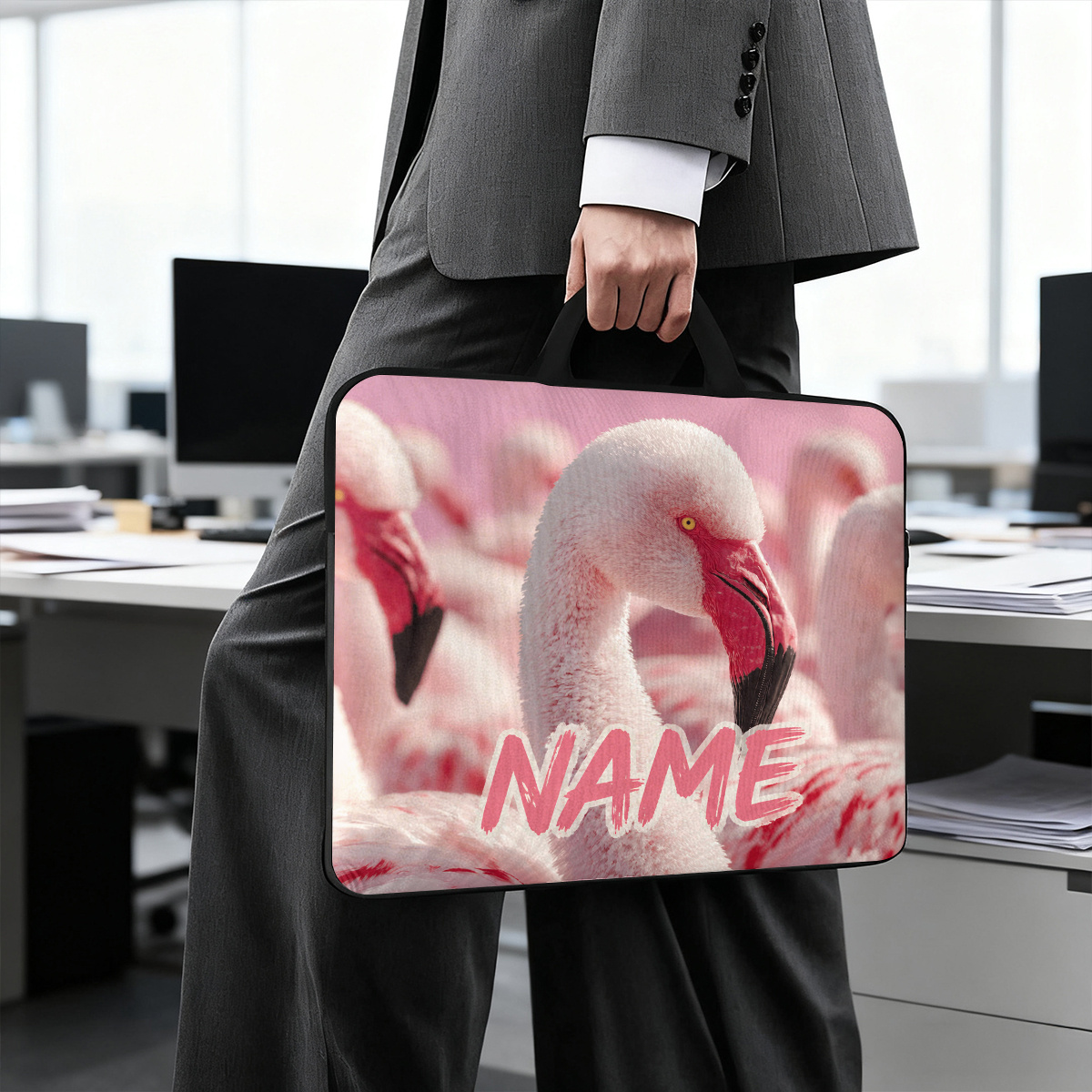 Custom Name/Text Pink Large Laptop Bag, Lightweight Design